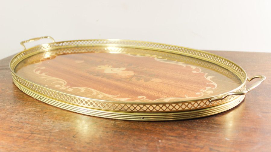 लकड़ी का Inlaid Oval Serving Tray